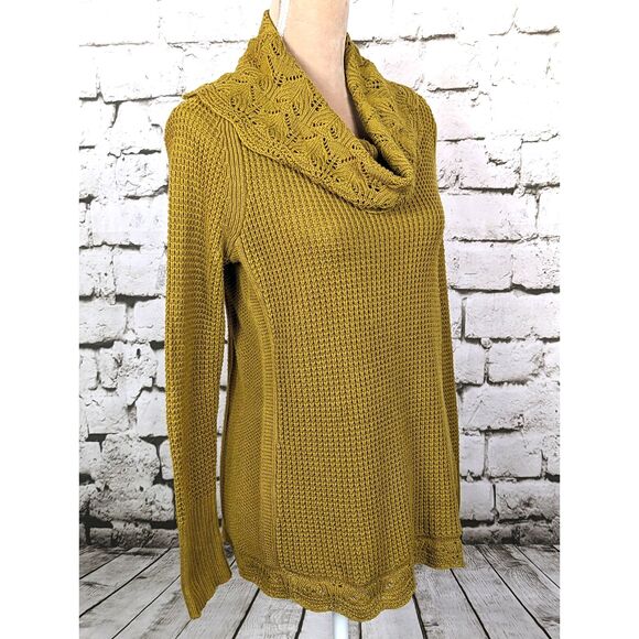 CHICO'S Cottage Boho Pointelle Waffle Knit Cowl Neck Sweater Golden Size 0 (S/4) - Picture 5 of 9